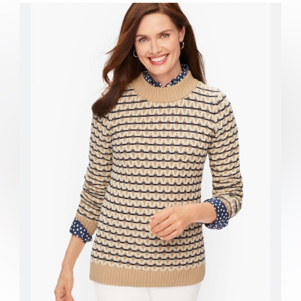 Talbots Textured Stripe Mockneck‎ Sweater. Oyster Multi Pullover Thick Knit